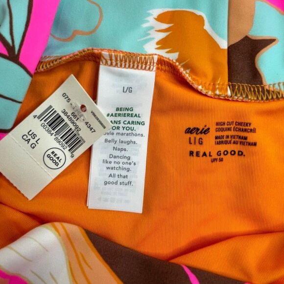 Aerie Floral Hi Cut Cheeky Bottom Scoop Top Swim Set Large NEW - Picture 4 of 10